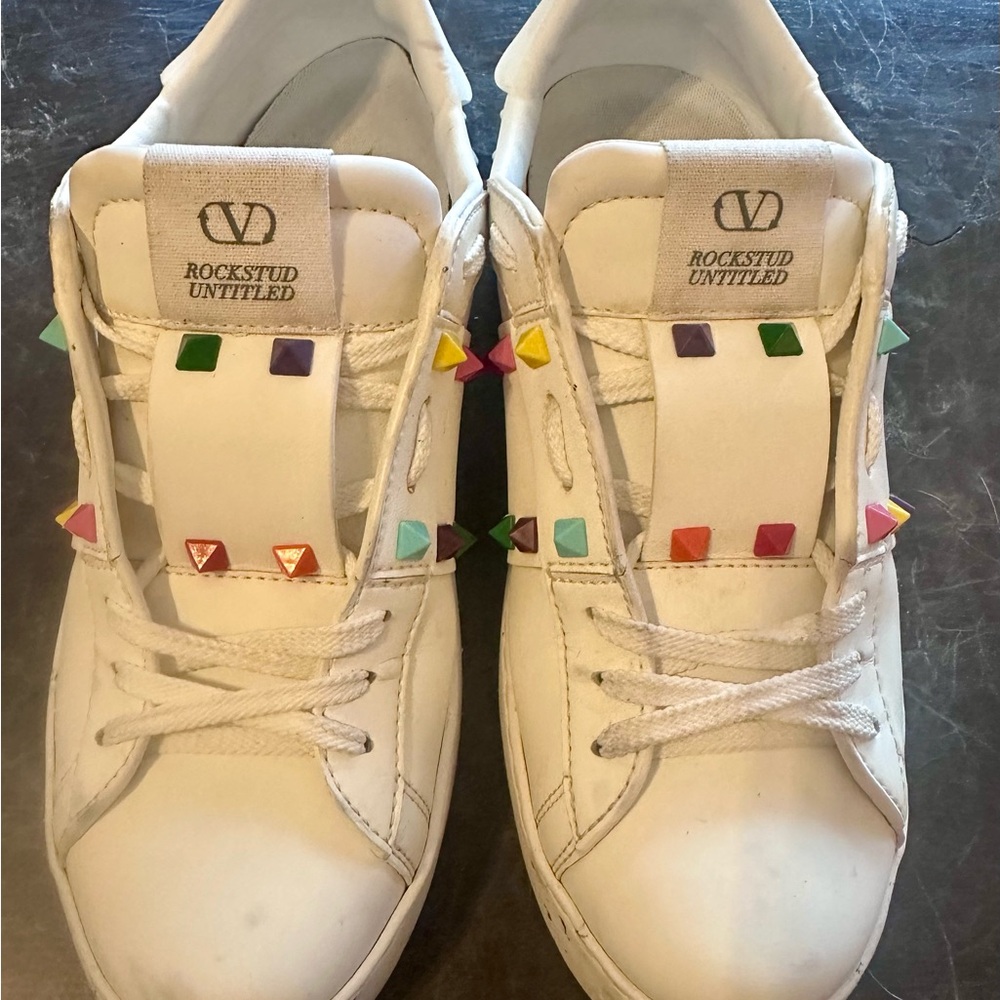 Valentino Garavani White Multicolor Studded  Sneakers